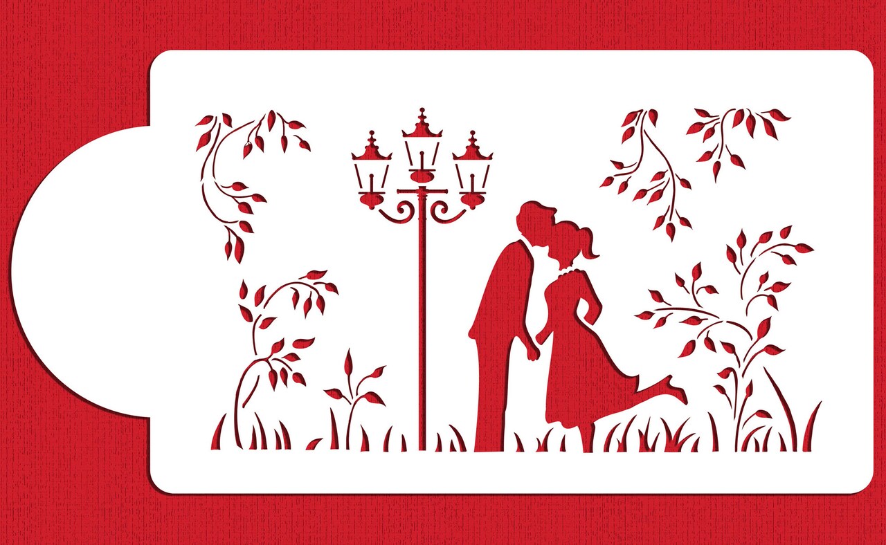 Kissing Couple Silhouette Cake Stencil | C935 by Designer Stencils | Cake Decorating Tools | Baking Stencils for Royal Icing, Airbrush, Dusting Powder | Reusable Plastic Food Grade Stencil for Cakes | Easy to Use & Clean Cake Stencil